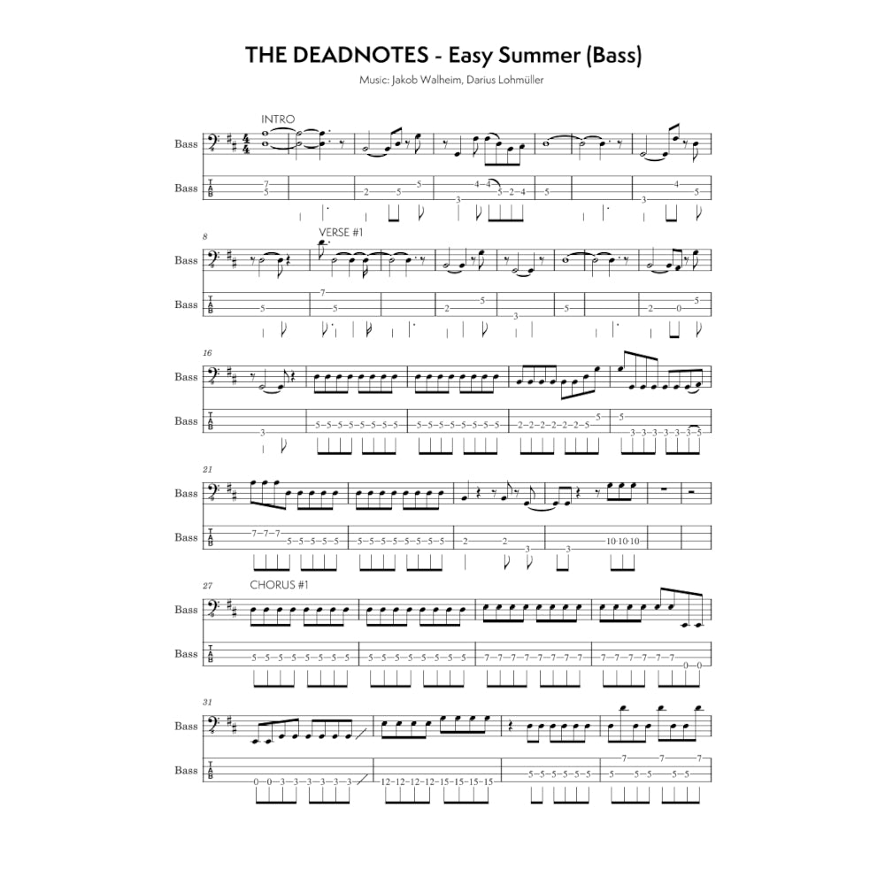 THE DEADNOTES: GUITAR/BASS TABS 'EASY SUMMER / DITH'